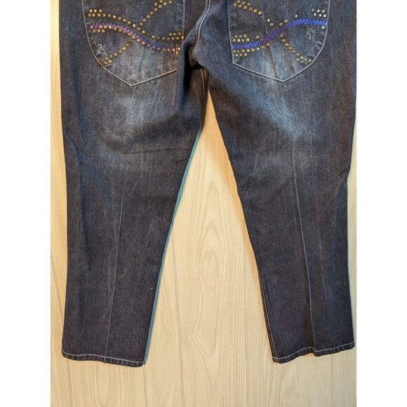 Raider Jeans Ar48 Mens 38x32 Baggy Wide Leg Embroidered Denim Blue Grunge Y2K - Picture 6 of 11